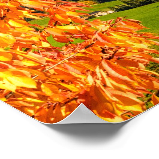Herbst in der Dolomiten-Landschaft mit Kirche Poster (Ecke)