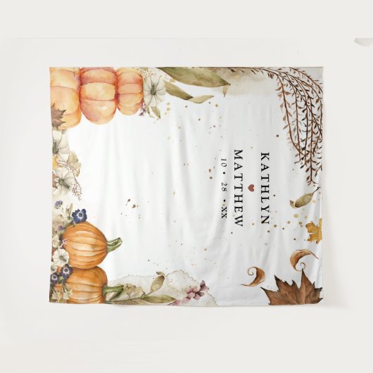 Herbst in der Liebe Botanische Kürbiskulisse Wandteppich (Vorderseite (Horizontal))