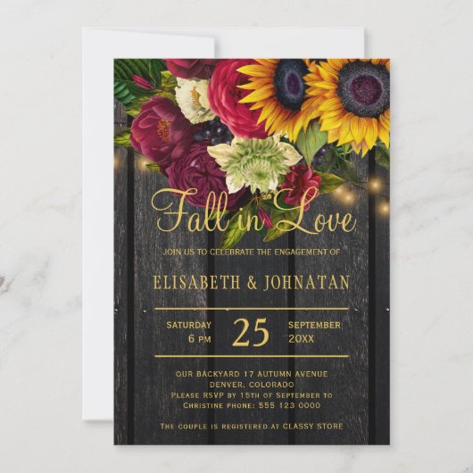 Herbst in der Liebe elegante rustikale Stallholz V Einladung (Vorderseite)