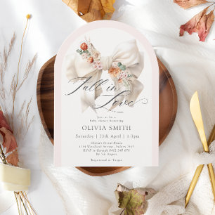 Herbst in der Liebe Elegante White Bow Floral Baby Einladung