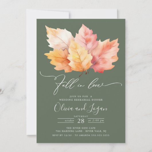 Herbst in der Liebe Probe Abendessen Einladung (Vorderseite)
