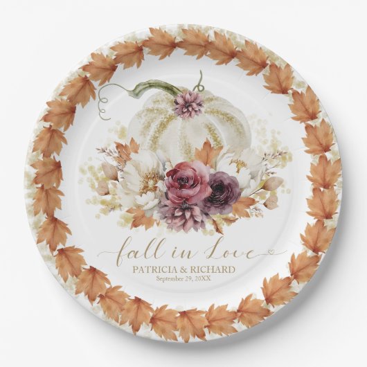 Herbst in der Liebe Pumpkin Blumenhochzeit Pappteller (Vorderseite)
