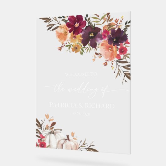 Herbst in der Liebe Pumpkin Blumenhochzeit Willkom Acrylschild (Winkel)