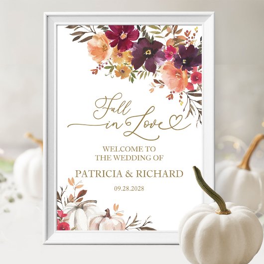 Herbst in der Liebe Pumpkin Blumenhochzeit Willkom Poster