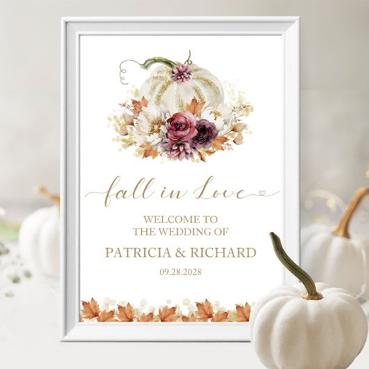 Herbst in der Liebe Pumpkin Blumenhochzeit Willkom Poster