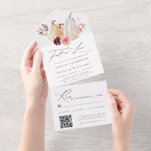 Herbst in der Liebe Pumpkin Herbsthochzeit All In One Einladung (Abreißen)