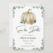 Herbst in der Liebe Pumpkin Wage Green Wedding Save The Date (Vorderseite)