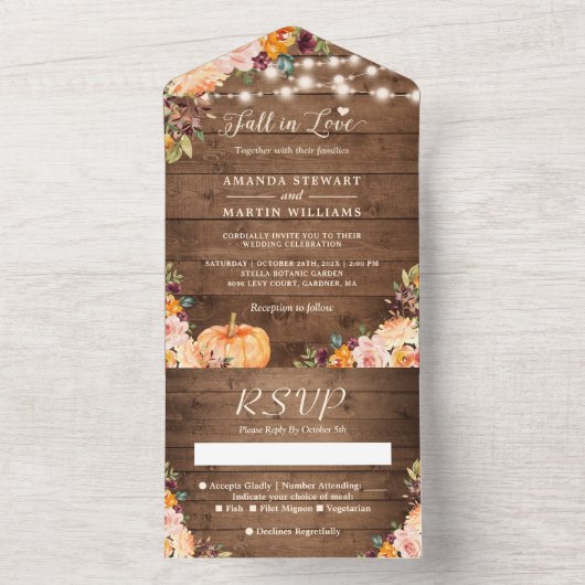 Herbst in der Liebe Rustikale Herbstkürbis All In One Einladung (Innen Boden)