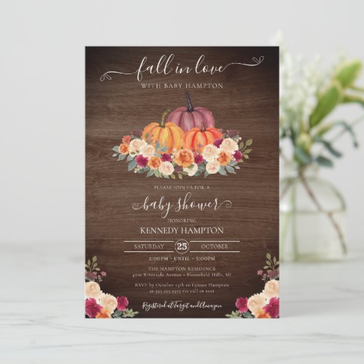 Herbst in der Liebe - rustikale Pumpkin Herbstdusc Einladung (Stehend Vorderseite)