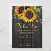 Herbst in der Liebe Rustikale Sonnenblumen Holzpaa Einladung (Vorderseite)