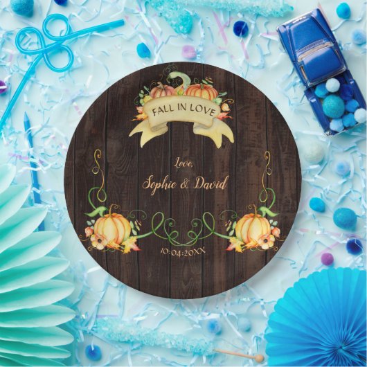 Herbst in der Liebe Wasserfarbe Pumpkin alte Barne Pappteller (Party)