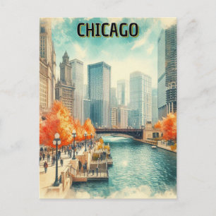 Herbst in der Stadt Chicago Postkarte