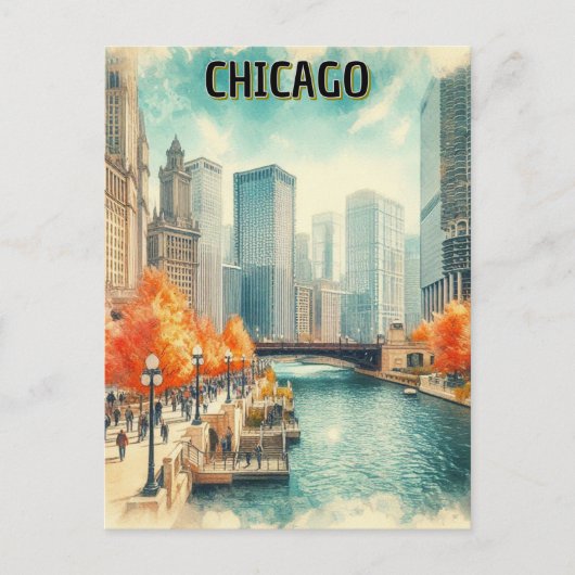Herbst in der Stadt Chicago Postkarte (Vorderseite)