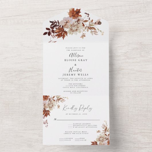 Herbst in einer Hochzeit All In One Einladung (Innen Boden)