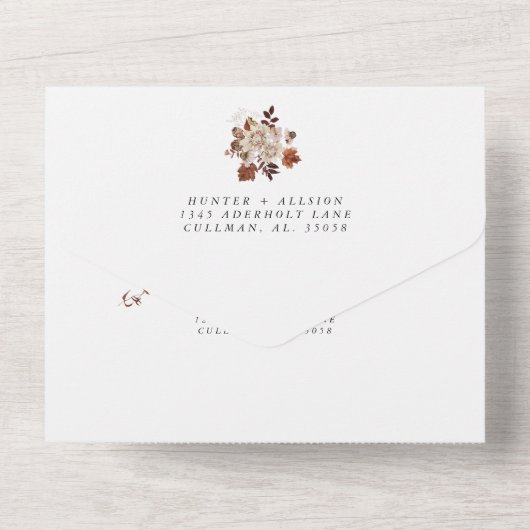 Herbst in einer Hochzeit All In One Einladung (Rückseite)