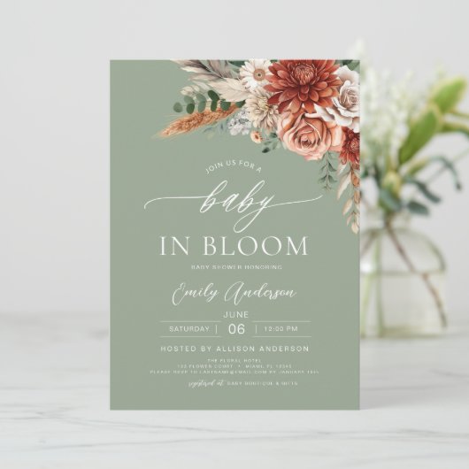 Herbst in einer Wildblume Baby in Blütendusche Einladung (Stehend Vorderseite)