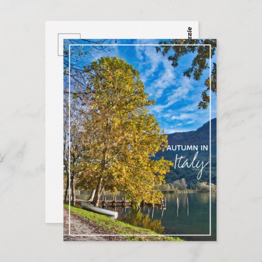 Herbst in Italien mit Baum und Schiff am See Postkarte (Vorne/Hinten)