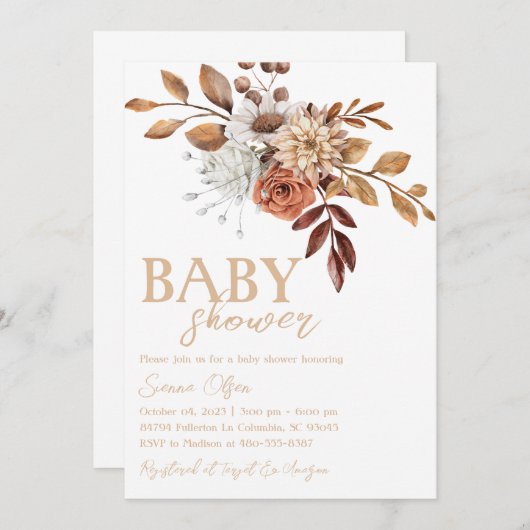 Herbst in Liebe Babydusche, Herbstdusche Einladung (Vorne/Hinten)