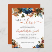 Herbst in Liebe Blauer Blumenbraun Einladung (Vorne/Hinten)