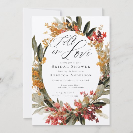 Herbst in Liebe Blume Wreath Wedding Brautparty Einladung (Vorderseite)
