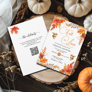 Herbst in Liebe Boho Floral QR Code Hochzeit Einladung