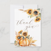 Herbst in Liebe boho Kürbis Sonnenblumen Brautpart Dankeskarte (Vorderseite)