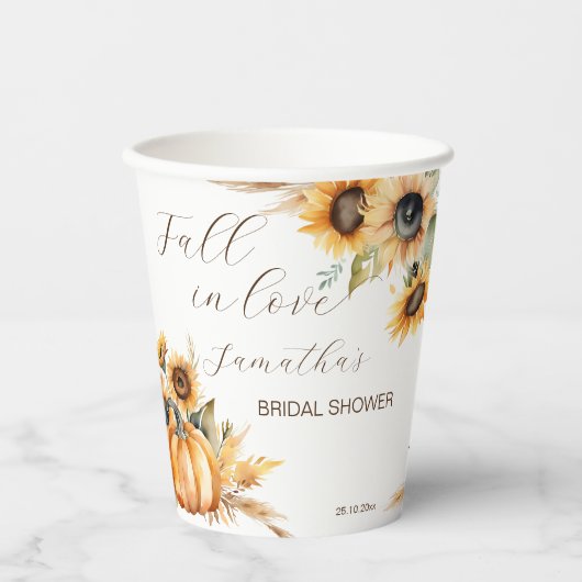 Herbst in Liebe Boho Kürbis Sonnenblumengeschirr Pappbecher (Vorderseite)