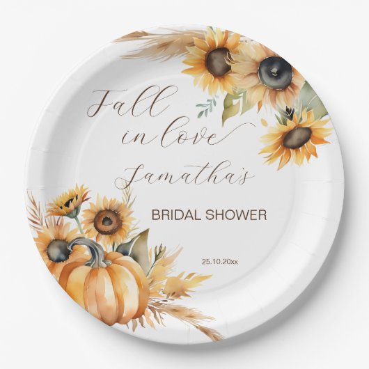 Herbst in Liebe Boho Kürbis Sonnenblumengeschirr Pappteller (Vorderseite)
