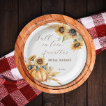Herbst in Liebe Boho Kürbis Sonnenblumengeschirr Pappteller<br><div class="desc">Fall in Liebe boho Kürbis Sonnenblumen Brautparty Geschirr Vorlage personalisierten Papier Teller,  Kürbis Sonnenblumen Pampas Gras moderne Aquarellzusammensetzung für Herbst-Brautparty</div>