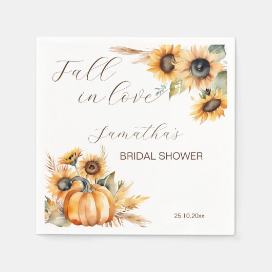 Herbst in Liebe Boho Kürbis Sonnenblumengeschirr Serviette (Vorderseite)