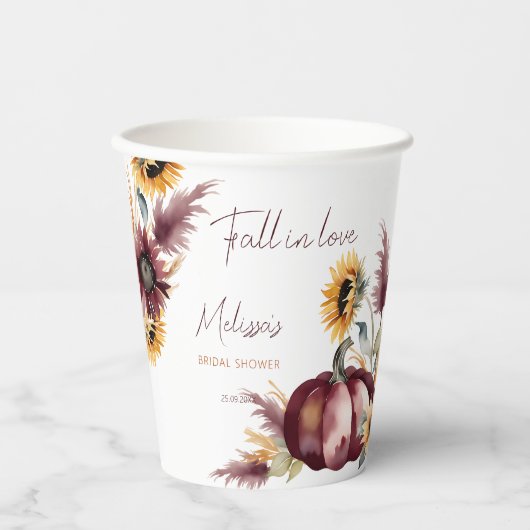 Herbst in Liebe boho Kürbissonnenblumenöl Brautpar Pappbecher (Vorderseite)