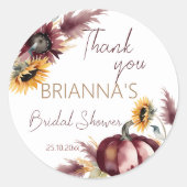 Herbst in Liebe boho Kürbissonnenblumenöl Brautpar Runder Aufkleber (Vorderseite)