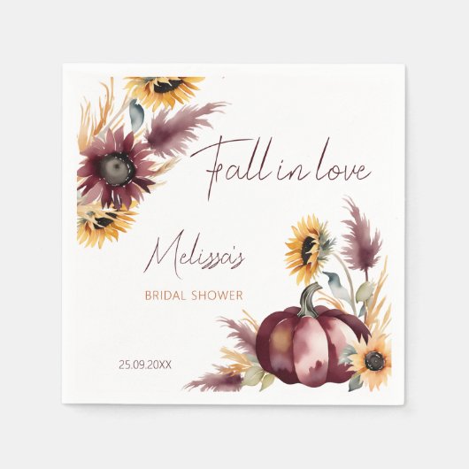 Herbst in Liebe boho Kürbissonnenblumenöl Brautpar Serviette (Vorderseite)