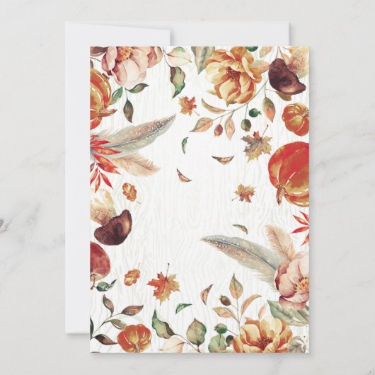 Herbst in Liebe Boho Rustic Floral Pumpink Hochzei Einladung (Rückseite)