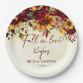 Herbst in Liebe bordeauxfarbene Sonnenblumen Braut Pappteller (Vorderseite)