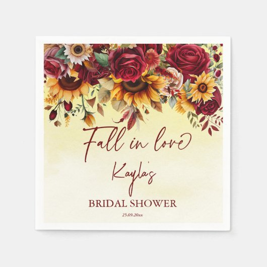 Herbst in Liebe bordeauxfarbene Sonnenblumen Braut Serviette (Vorderseite)