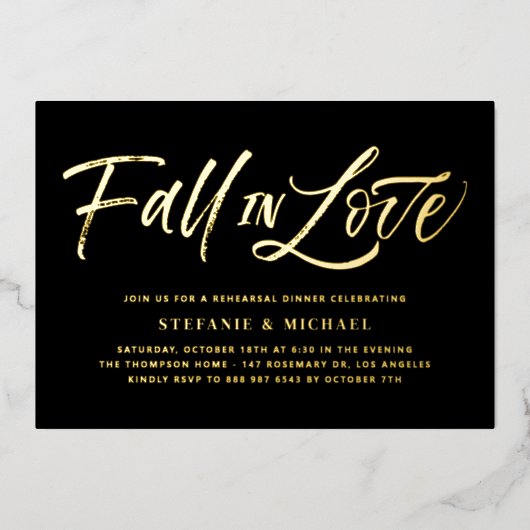 Herbst in Liebe Briefe Schwarze Probe Abendessen Folieneinladung (Vorderseite)