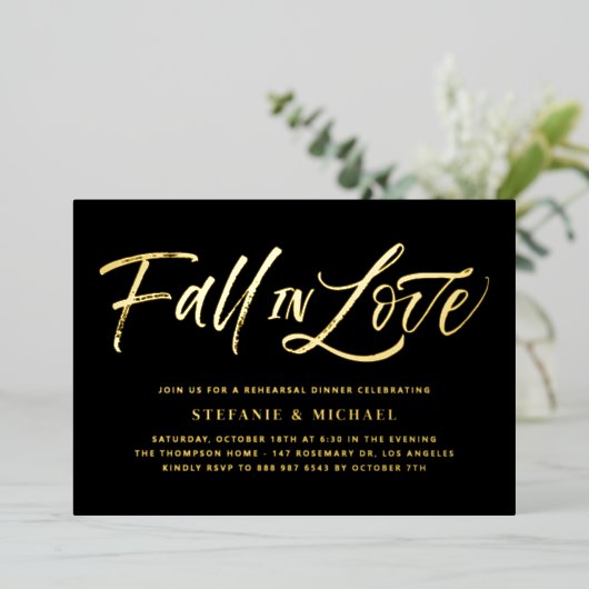 Herbst in Liebe Briefe Schwarze Probe Abendessen Folieneinladung (Stehend vorne)