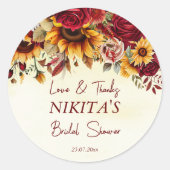 Herbst in Liebe burgundy Rose Sonnenblumen danke I Runder Aufkleber (Vorderseite)