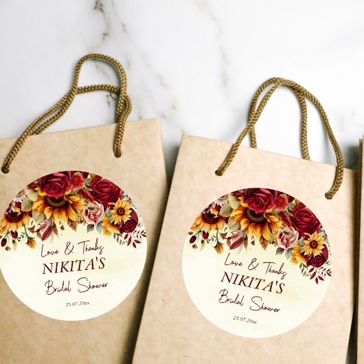 Herbst in Liebe burgundy Rose Sonnenblumen danke I Runder Aufkleber