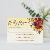 Herbst in Liebe burgundy Rose Sonnenblumen Hochzei RSVP Karte (Stehend Vorderseite)