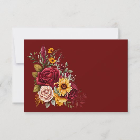 Herbst in Liebe burgundy Rose Sonnenblumen Hochzei RSVP Karte (Rückseite)