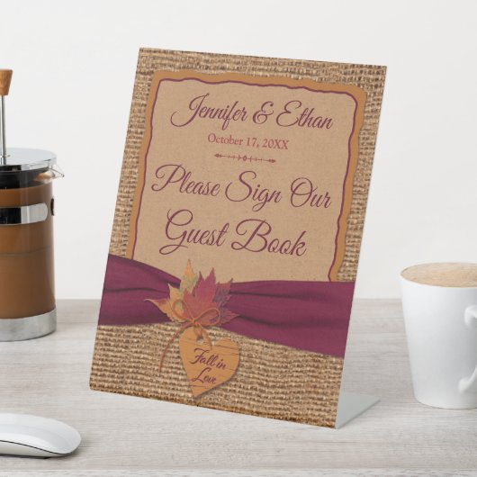 Herbst in Liebe Burlap, Blätter Hochzeit Sockelschild (In SItu)