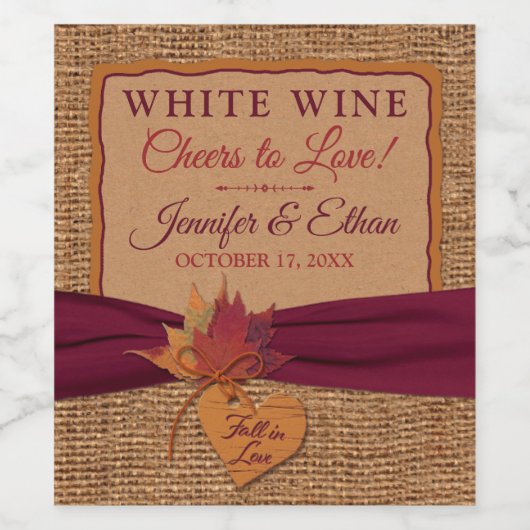 Herbst in Liebe Burlap, Blätter Hochzeit Weinetikett (Einzelnes Label)