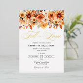 Herbst in Liebe Elegant Boho Blumenzwiebelgolden Folieneinladung (Stehend vorne)