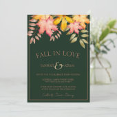 Herbst in Liebe Emerald Green Herbstlaubs Hochzeit Einladung (Stehend Vorderseite)