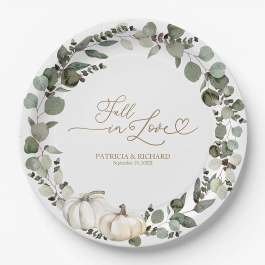 Herbst in Liebe Greenery Pumpkin Wedding Pappteller (Vorderseite)
