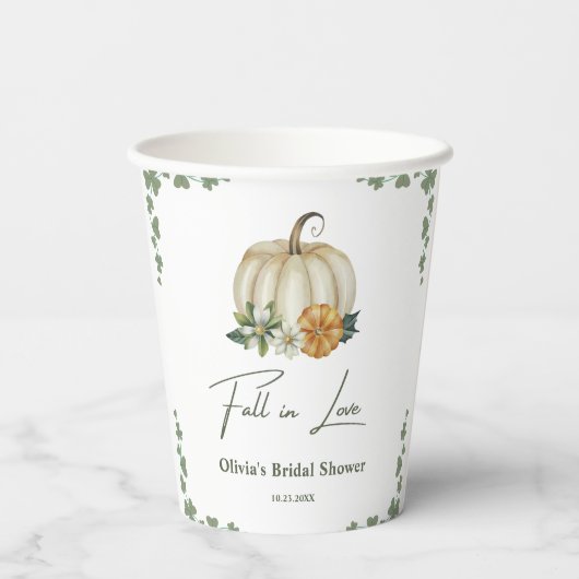 Herbst in Liebe Grünpflanzen Kürnhaut Brautparty Pappbecher (Rückseite)