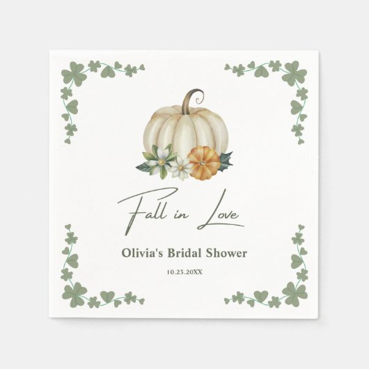 Herbst in Liebe Grünpflanzen Kürnhaut Brautparty Serviette (Vorderseite)