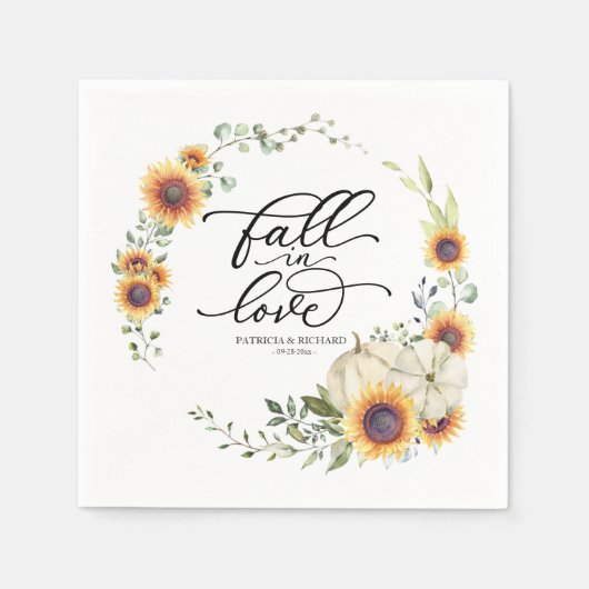 Herbst in Liebe Grünpflanzen Sonnenblumen Hochzeit Serviette (Vorderseite)